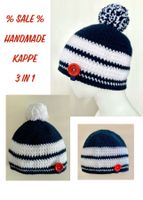 Kappe 3 in 1 mit oder ohne Bommel tragbar, Handarbeit