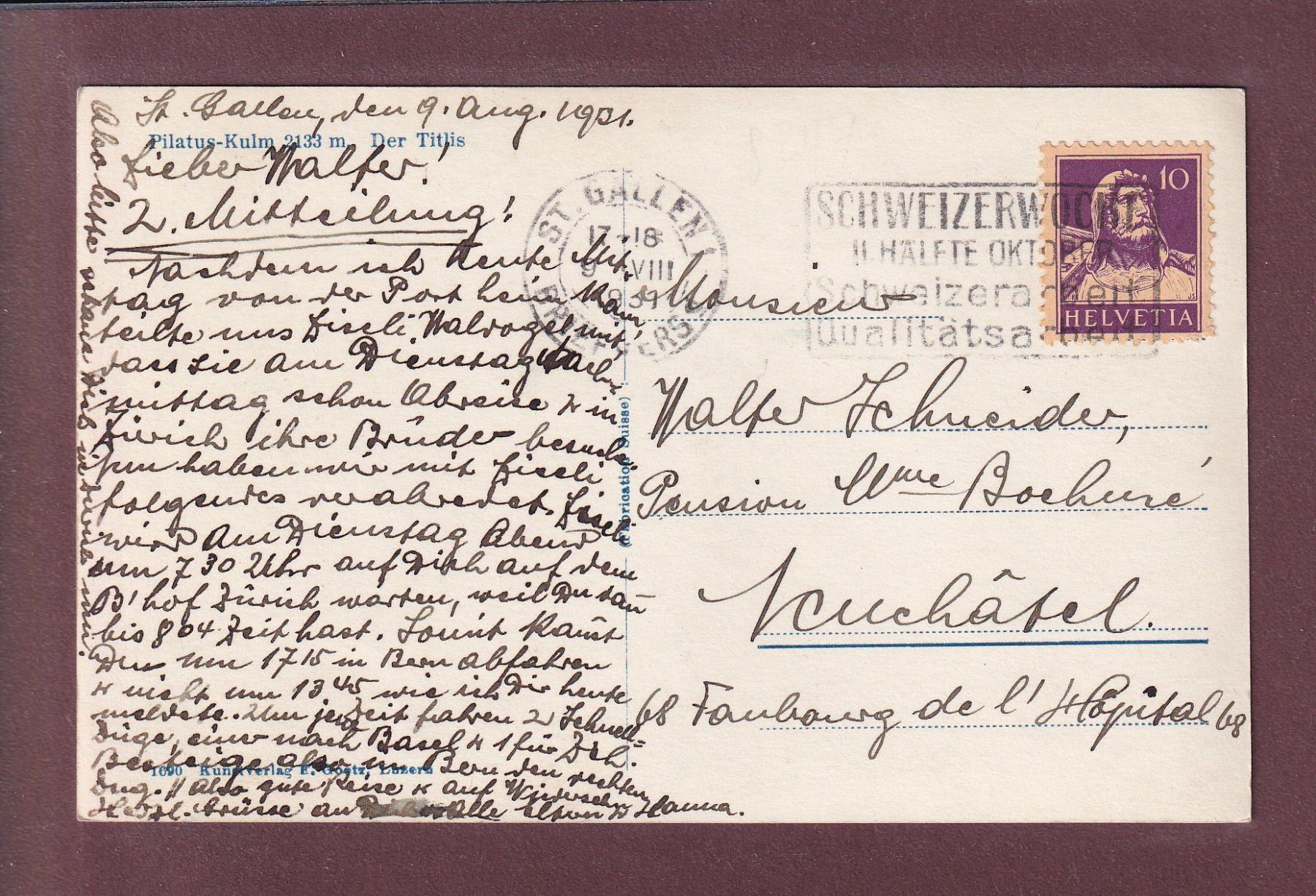 Cartoline postali: PILATUS-KULM - Der Titlis - 1931 – Usato da Pully venduto da nicecards 1