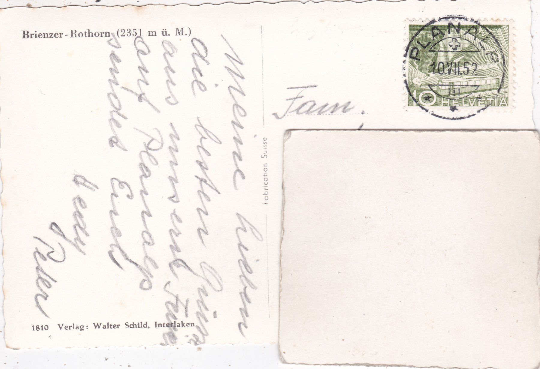 Ansichtskarten: Brienzer Rothorn 1952 – Gebraucht aus Herisau von Lisegrat2008 1