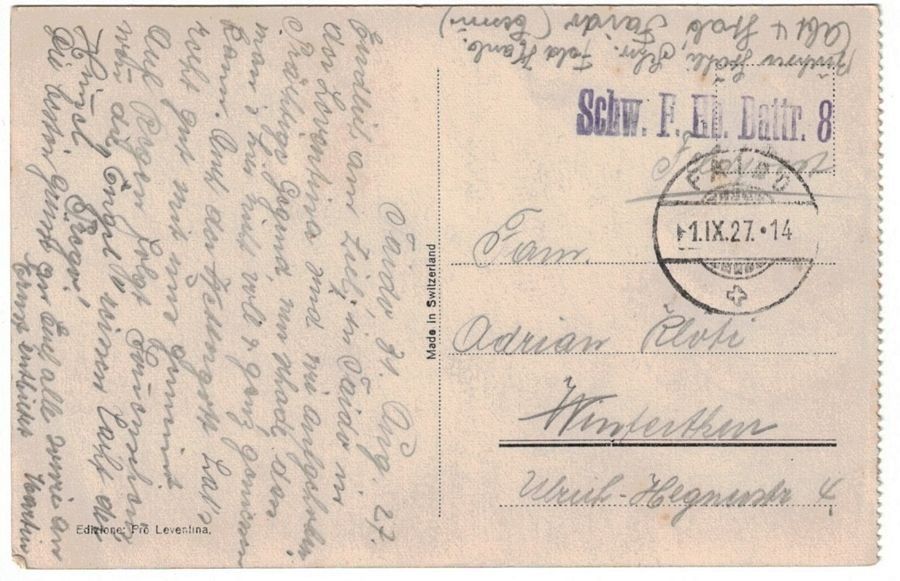 Cartoline postali: Faido, veduta generale, circolata 1927 – Usato da Frauenfeld venduto da POML 1
