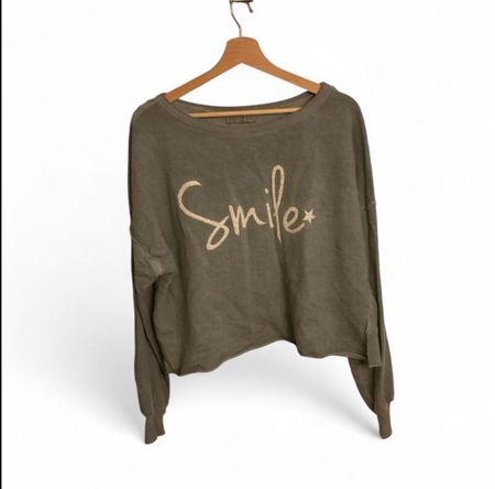 Oversized Pullover türkis mit "Smile" Print Grösse S-L