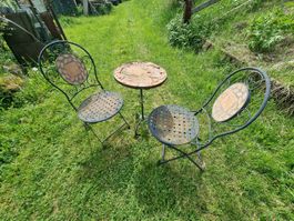 Gartenset, Tisch mit 2 Stühlen, Mosaik-Design, Vintage