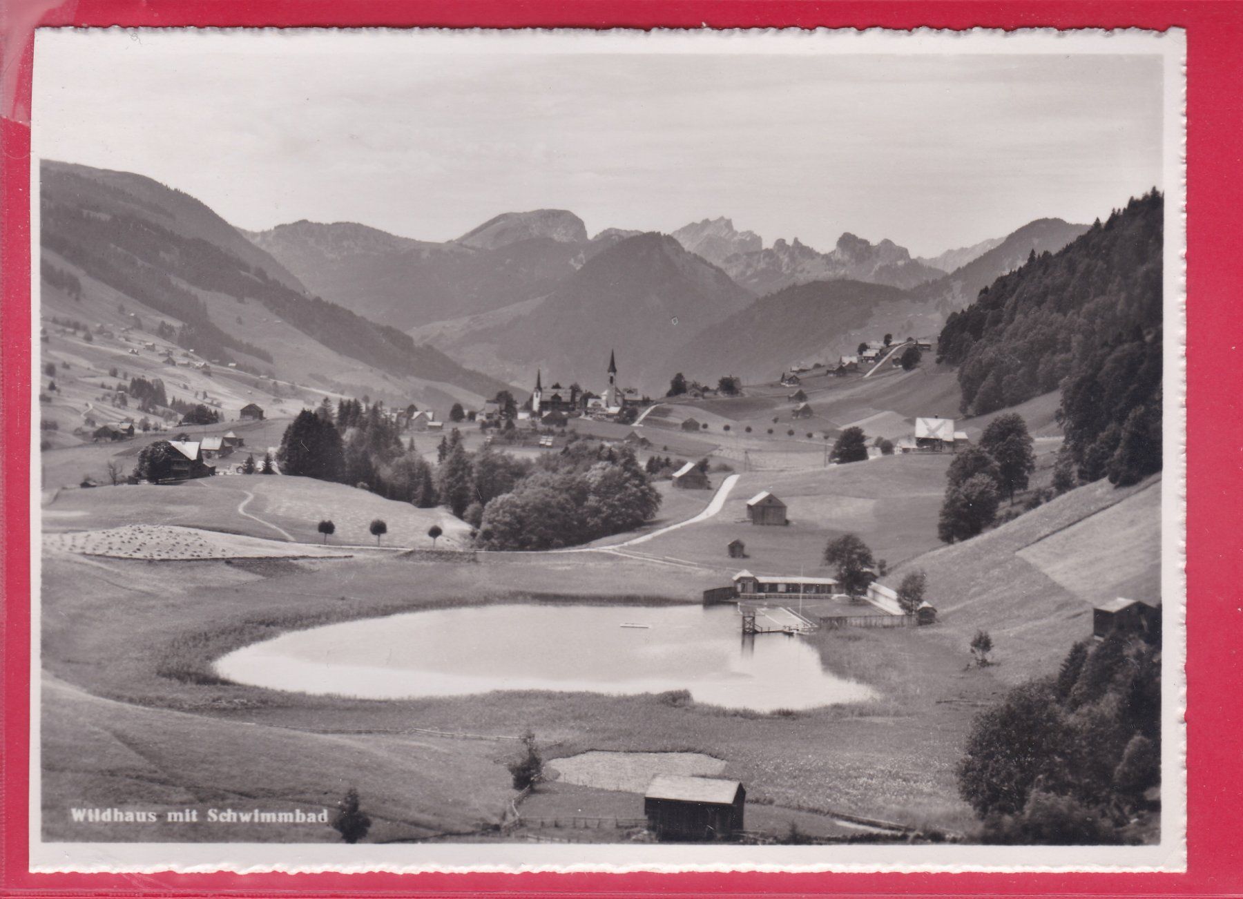 Cartoline postali: WILDHAUS MIT SCHWIMMBAD, 18.8.1953 – Usato da Oberrieden venduto da Gebirgsstelze