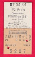 KARTON BILLETT, OBERRIEDEN - PFÄFFIKON(SZ), 2.KLASSE, RETOUR