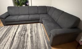 Ecksofa Stoff grau mit Schlaffunktion und Bettkasten