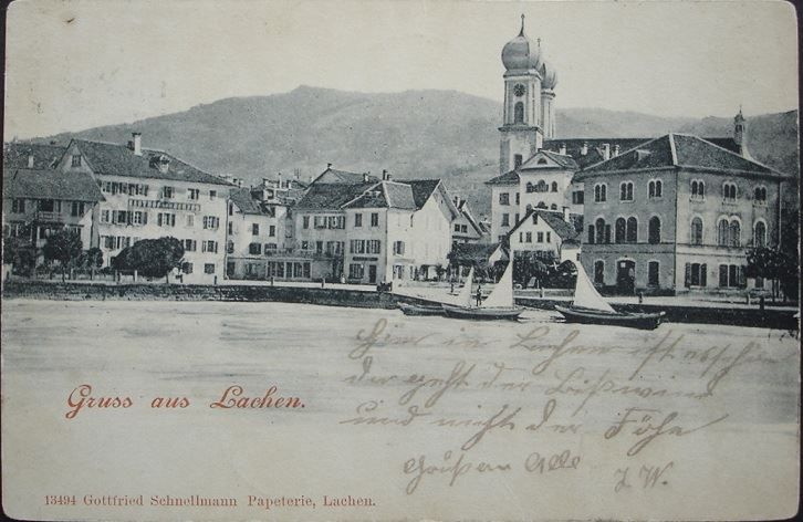 Ansichtskarten: Gruss aus LACHEN 1899 – Gebraucht aus Jona von philajona