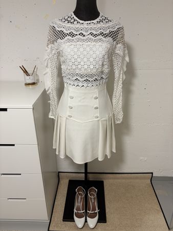 Dress Self-portrait white lace pleated size UK 8 US 4