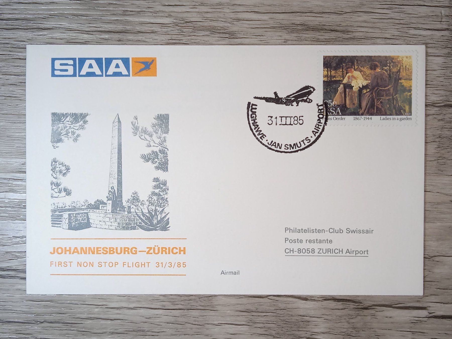 Tutti i francobolli: TR50 Enveloppe + Timbre RSA 1985 – Usato da Cousset venduto da Patrick_Collections
