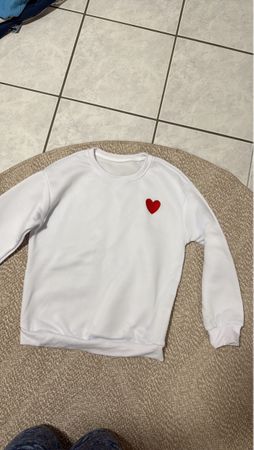 White Sweatshirt with Red Heart Detail - Perfect Gift!