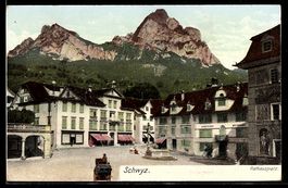 AK Schwyz, Rathausplatz mit Brunnen