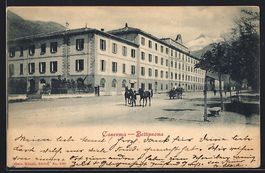 Bellinzona, Kaserne mit Strasse, Fuhrwer