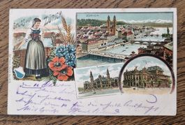 Gruss aus Zürich, Tonhalle, Theater 1896 nach München