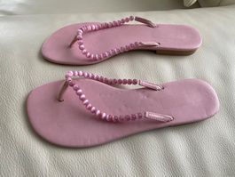 SUMMERTIME - stylische/edle Flip-Flops mit Perlen, rosa, 38