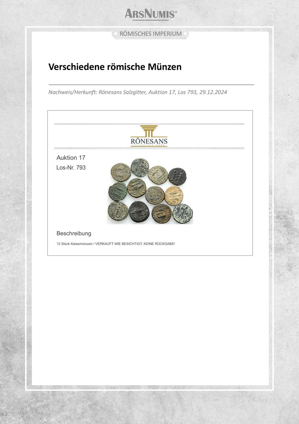 Alle Münzen: Römische Münze - Aurelianus – Gebraucht aus Oberwil b. Zug von ArsNumis 5