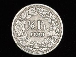 1/2 fr.1898, sehr schön erhalten, original Patina