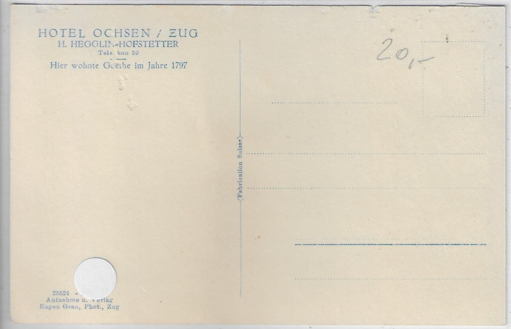 Cartoline postali: Zug - Hotel Ochsen - Kolinplatz - Auto-Garage – Usato da Ettingen venduto da Kartenplanet 1