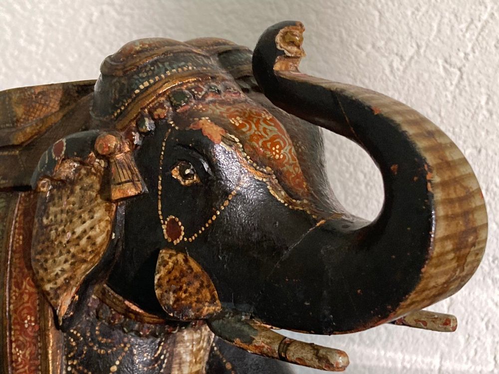 Handbemalter Elefanten-Wandbehang Aus Indien - 5 Elefanten Mit Glöckchen & Bommeln