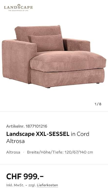 Poltrone: Xxl Cord Sessel rosa – Usato da Luzern venduto da Felia