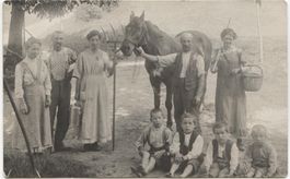 Landwirtschaft/Bauernfamilie 1910 mit Pferd beim Heuen