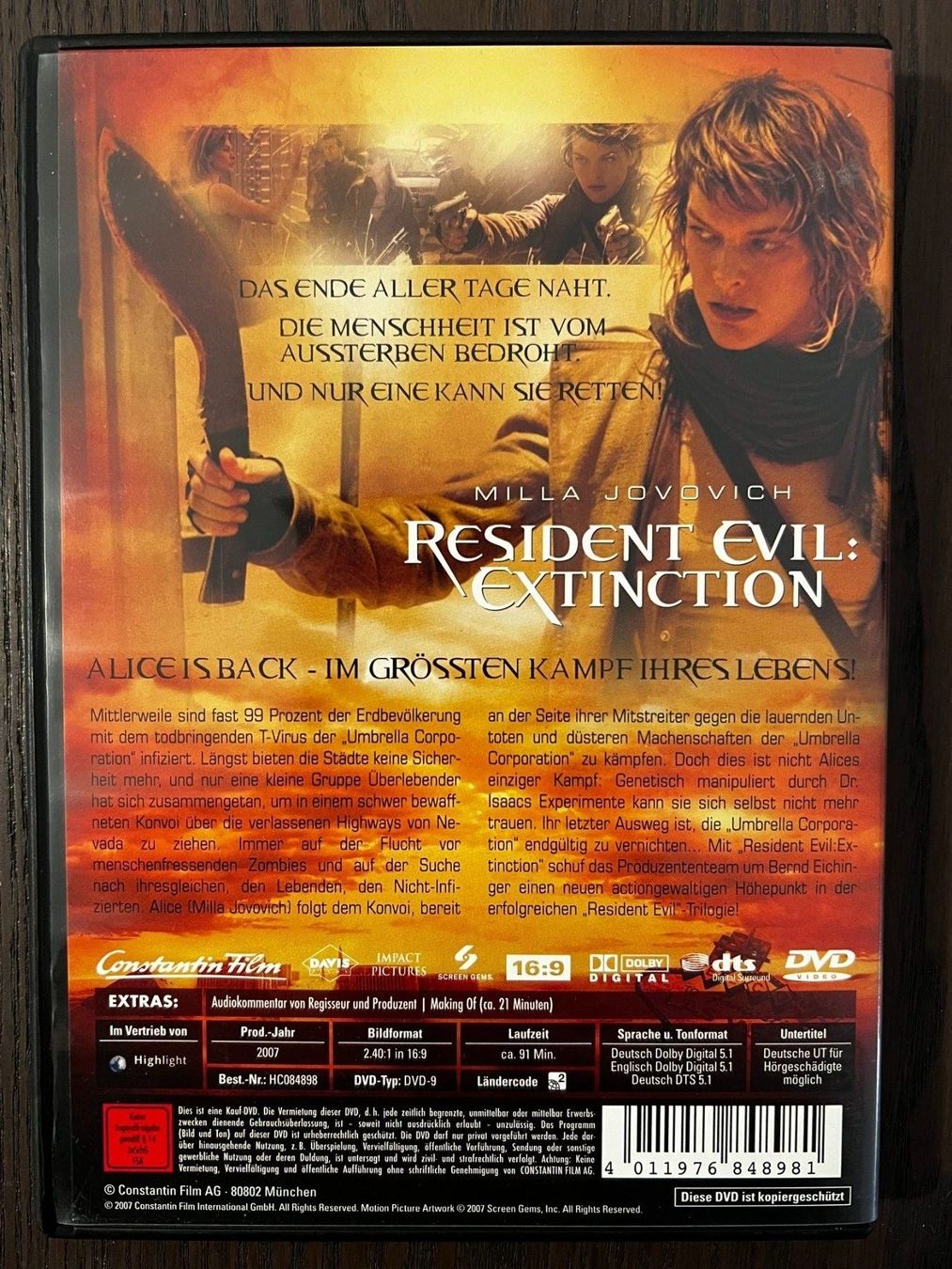 Tutti i DVDs: Resident Evil - Extinction – Usato da Zürich venduto da FilmFreunde 1