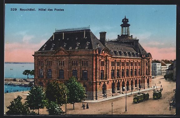 Cartoline postali: Neuchâtel, Strassenbahn vor Hotel des P – Usato da Berlin venduto da bartko-reher