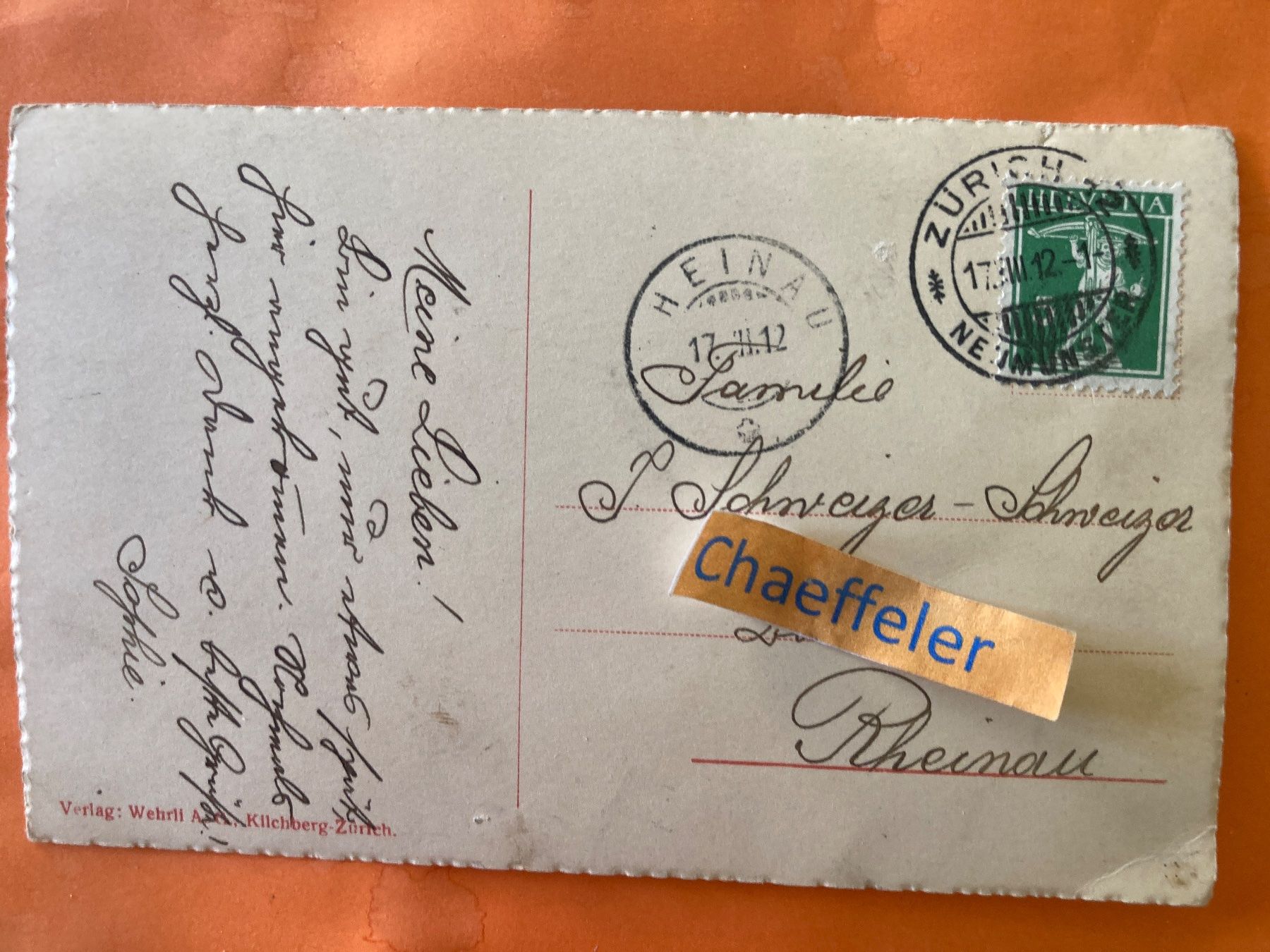 Ansichtskarten: 1912.  22047 Zürich,  Theodosianum. – Gebraucht aus Zürich von Chaeffeler 1