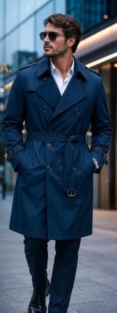 Cappotto uomo blu taglia L doppio petto con cintura