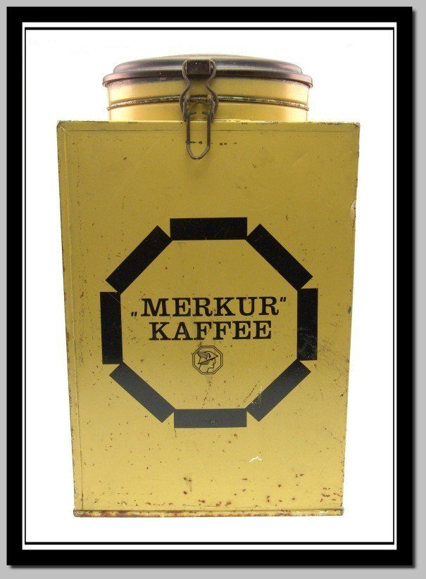 Dosen: antike Blechdose mit Bakalitdeckel Merkur Kaffee / Café – Gebraucht aus Langenthal von hamster-raeumung 1