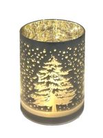 LED Windlicht Glas Silber mit 10LED 15 cm