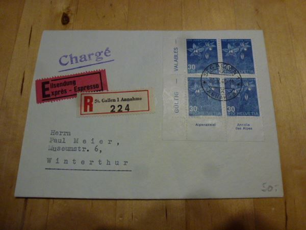 Tous les timbres: PJ 1944 ++ 4er Block J112 auf Brief – D'occasion à Walkringen par Casablanca777