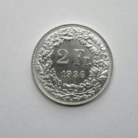2 Franken , 1936 , Silber , unzirkuliert .