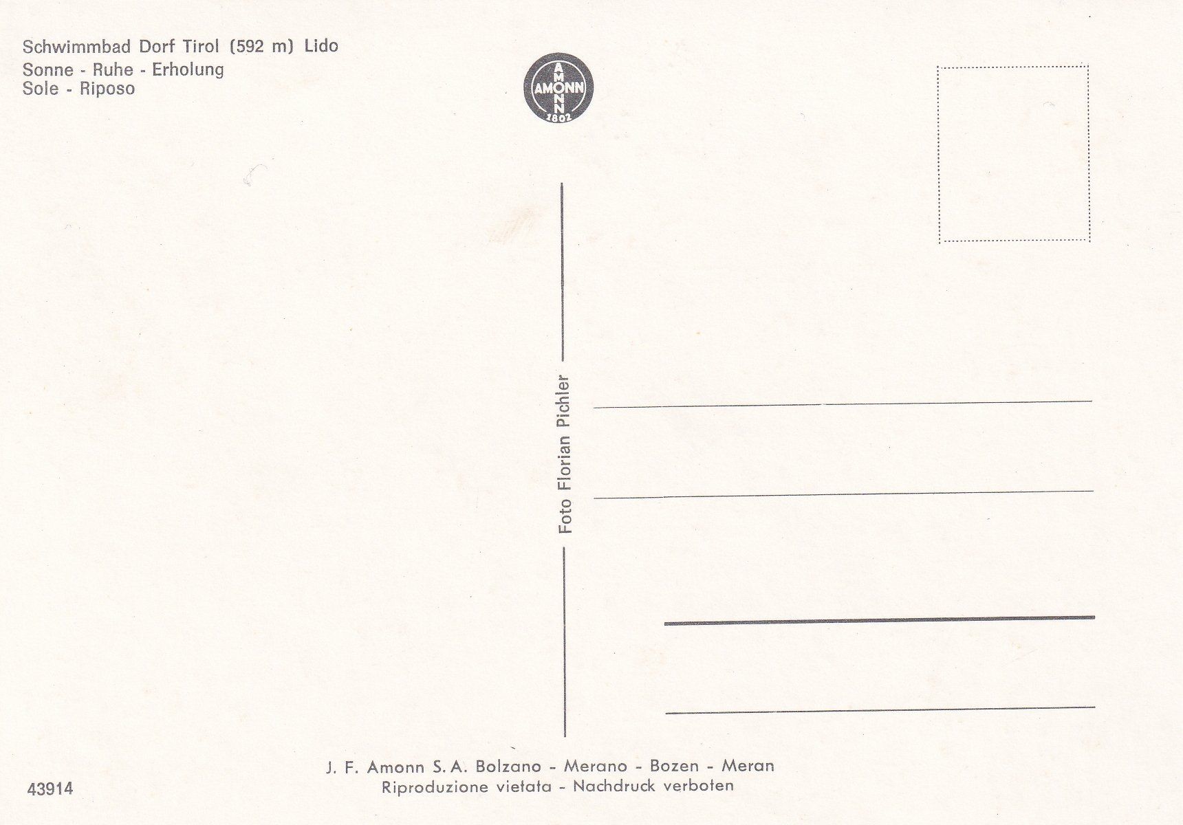 Cartoline postali: Dorf Tirol - Schwimmbad /ay – Usato da Hombrechtikon venduto da Rudolf07 1
