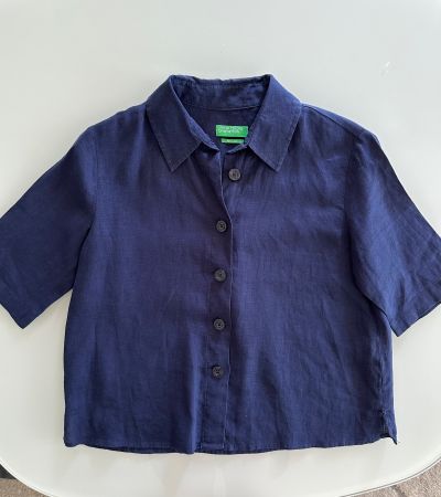 Navy Blue Benetton Pure Linen Shirt XS - eher S