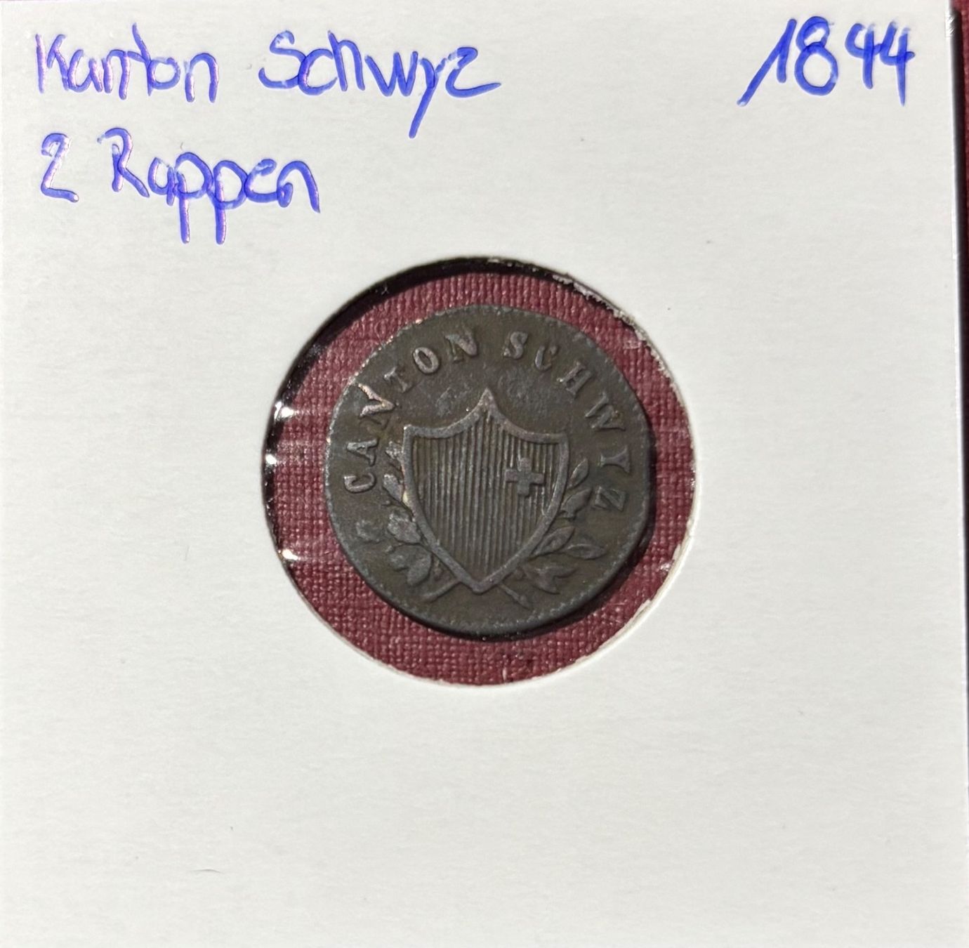 Tutti le monete: Kanton Schwyz 2 Rappen 1844 – Usato da Speicher venduto da CH-Schatzkammer 2