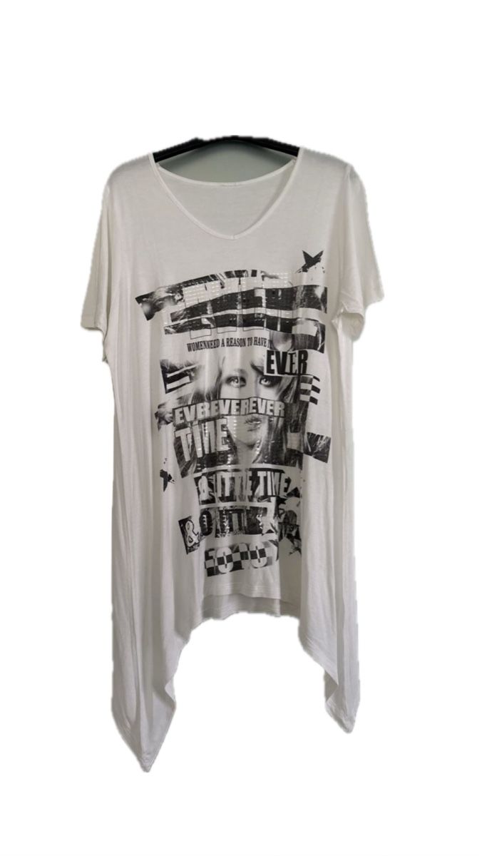 Top: White Summer Tunic Top with Graphic Print - Size L – Usato da Zürich venduto da Konsumware