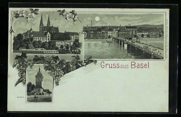 Ansichtskarten: Mondschein-Lithographie Basel, Klein-Bas – Gebraucht aus Berlin von bartko-reher
