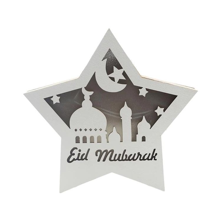 Eid Mubarak Kuchenaufsatz – Glitzernder Stern & Mond, Silber, Ca. 22 Cm, Für Ramadan & Islamische Feste