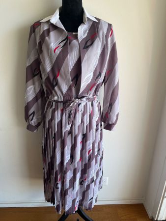 Hardob - Vintage Kleid, Herbst-Look, Retro-Muster grau, 42