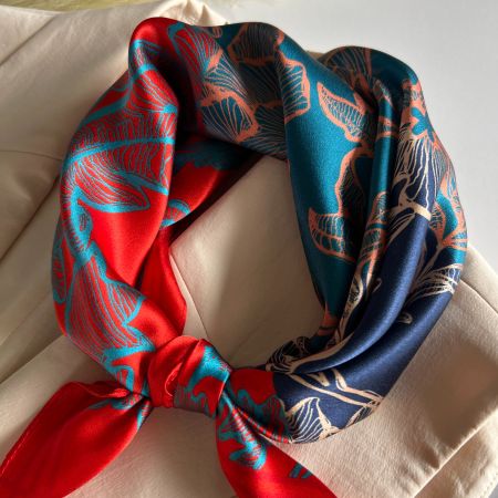 New 53cm Silk Scarf, Red Capri Floral 100% Silk Scarf