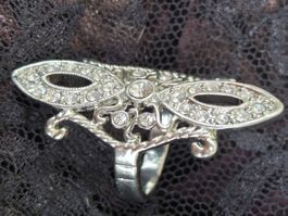Funkelnder Filigran Cocktail Ring Oval, Modeschmuck Gr.18 mm