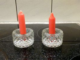 2 Kerzenständer, rund, Kristallglas, Ø 7cm und 4.5cm hoch