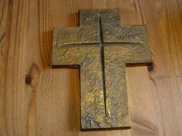 Rarität! altes massives Messing Wandkreuz, beschriftet XIX