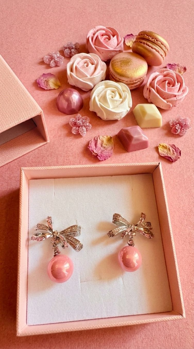 Orecchini pendenti & Orecchini a lobo: Boucles d'oreilles nœud perle rose – Nuovo e nell'imballaggio originale da St-Maurice venduto da Sandrinette123 2