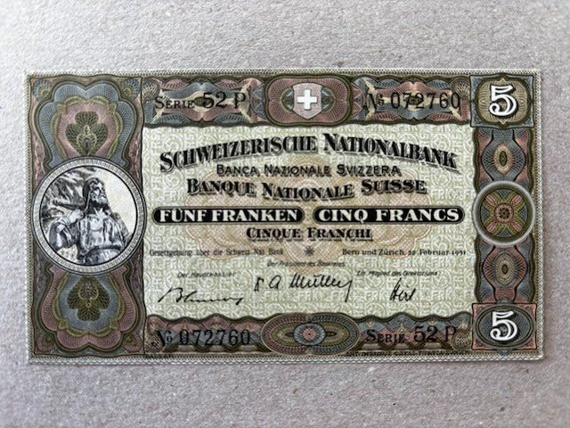 Banconote: 5-Franken-Note von 1951 – Usato da Zürich venduto da Lenine