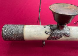Antique pipe à opium. Corne et argent. Indochine. Vers 1900