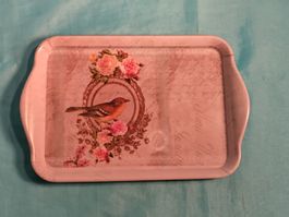 Serviertableau mit Vogel und Rosen