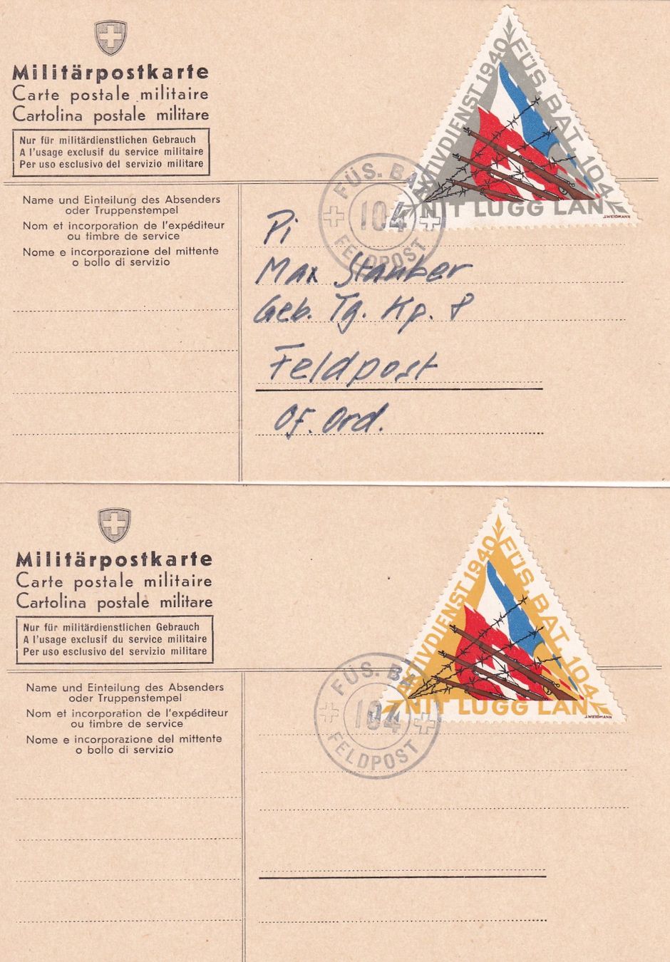 Tutti i francobolli: Feldpostkarten Füs.Bat.104 – Usato da Birsfelden venduto da Sakurajima
