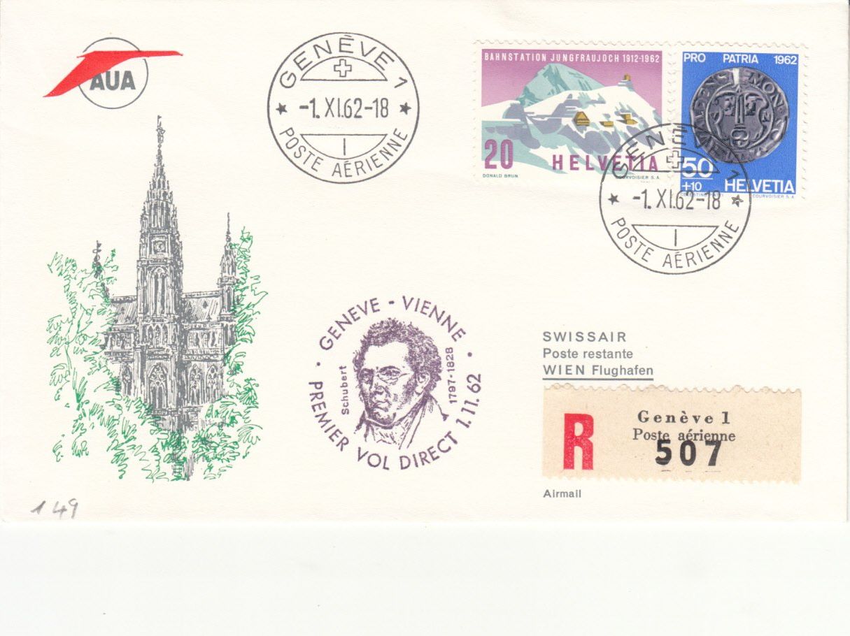 Alle Briefmarken: SLH RF 62.32 b   Genève-Wien – Gebraucht aus Bürglen TG von StampGraf