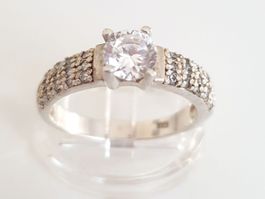 925er Silber Ring mit Zirkonia Steinen, Gr.19,2 mm