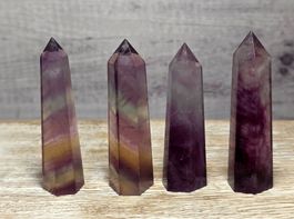 4 Regenbogen Fluorit Obelisken 183g